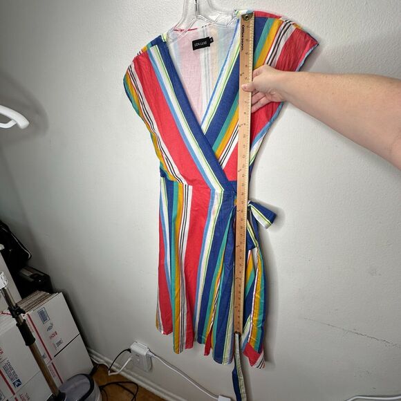 Modcloth Liza Luxe Multi-Color Stripe VNeck Sleeveless Tie Wrap Midi Dress XS - Picture 10 of 14